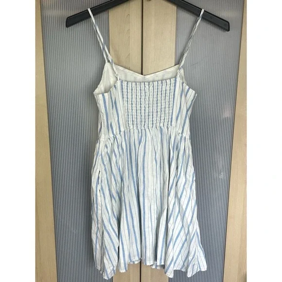 AERIE Love Of Linen Mini Dress Women's Size S Blue White Stripes Beach Boho New - Picture 7 of 8
